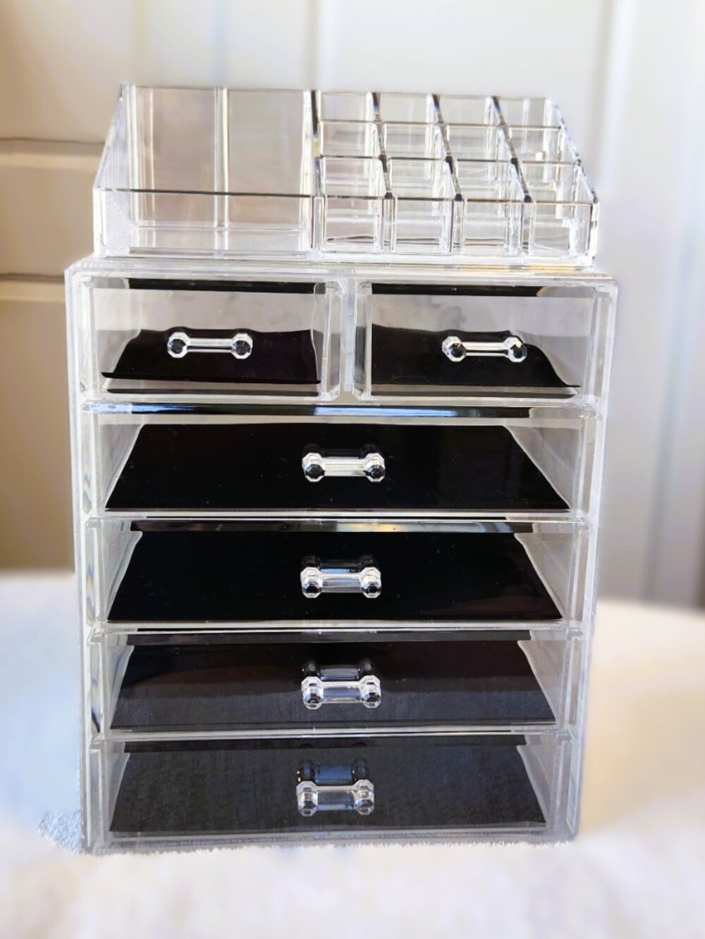 Large Acrylic Makeup Organizer 5 Drawer Cosmetic Storage Marble Pattern Vanity - Picture 4 of 6